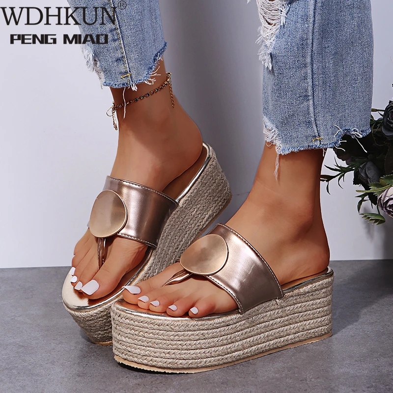 

Шлепанцы женские в богемном стиле, Пляжная повседневная обувь, сланцы, танкетка, летние Тапочки