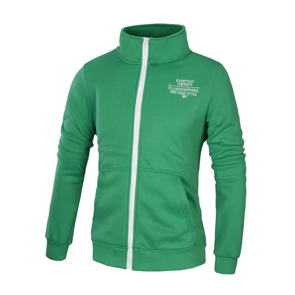 

Stand-up Collar Zipper Sweatshirt Men's Pockets Jacket Tracksuit Cardigan Green Sweatshirts Autumn Casual Male Sweatshirt Coats