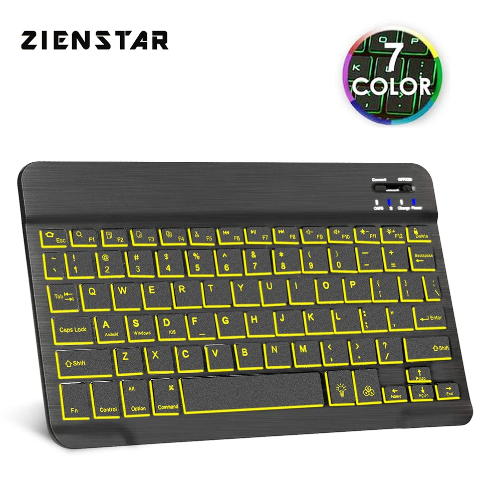 Zienstar тонкая перезаряжаемая Беспроводная Bluetooth клавиатура with7 цвета Светодиодная