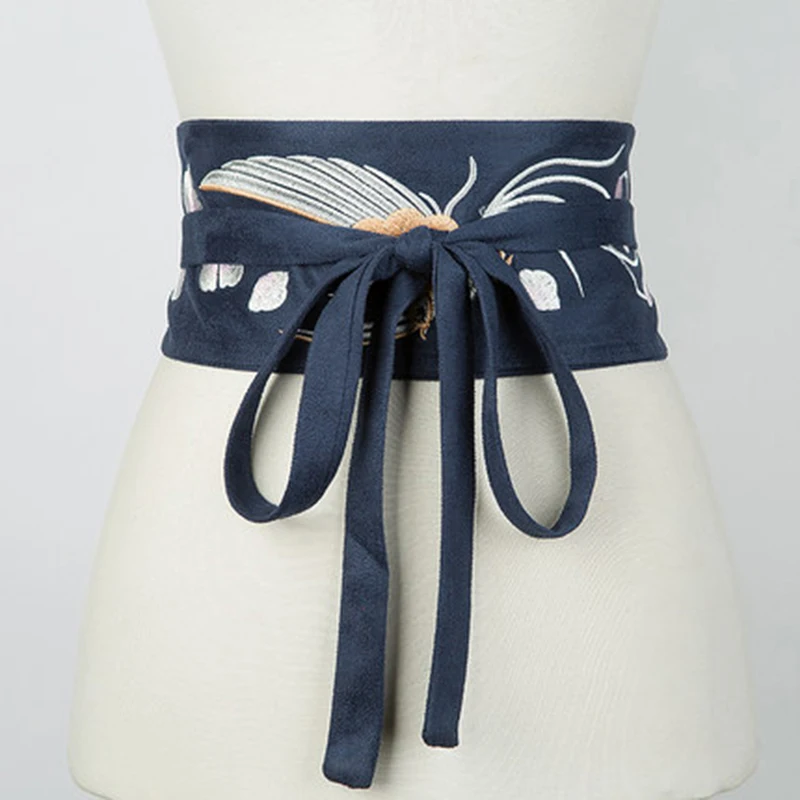 2020 Embroidery Elastic Belt Spring Autumn Elegant Women White/Black Elegant Peplum Belt Wide Bukle Waistband Women Waist Skirt