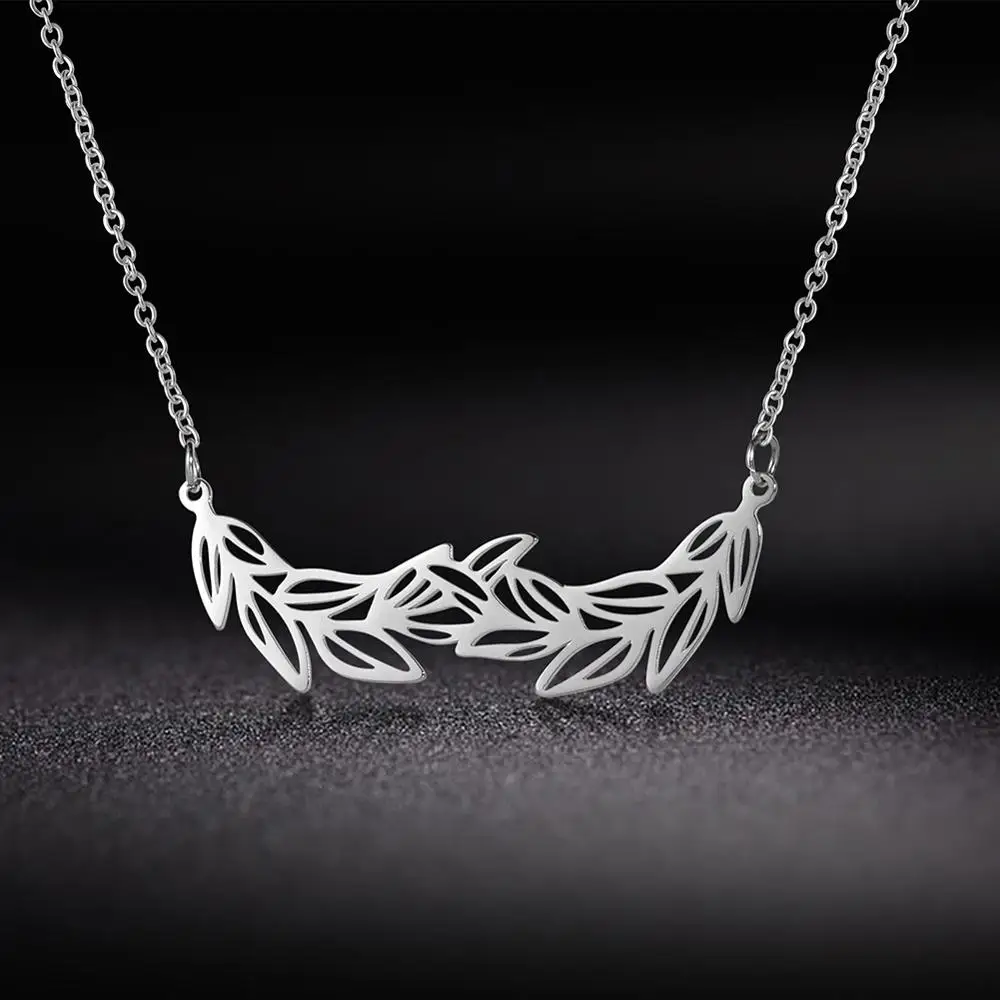 Колье-чокер из нержавеющей стали 316L с листьями оливы и ветки мира подарок для