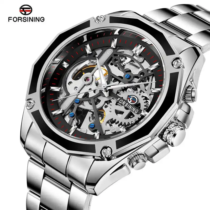 Мужские часы FORSINING автоматические механические со скелетом чехол механизм
