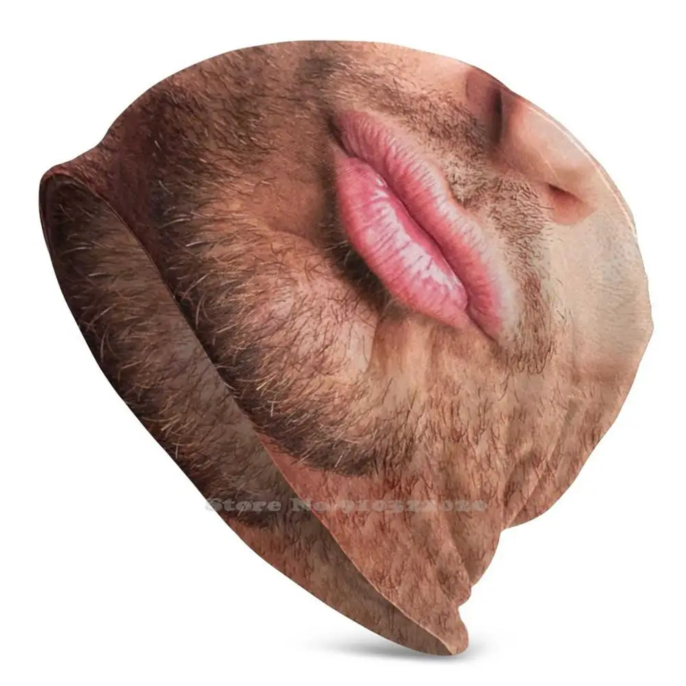 

Funny Man Pout Lips New DIY Print Beanies Hats Winter Hedging Cap Man Human Pout Mouth Lips Facial Hair Duck Face Kiss Handsome