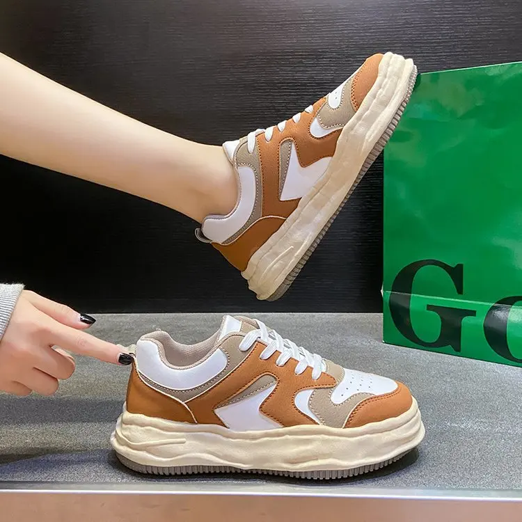 Women Board Shoes 2023 New Non-slip Lace-up Student Sports Shoes Thick Bottom Color Matching Fashion Casual Vulcanized Sneakers