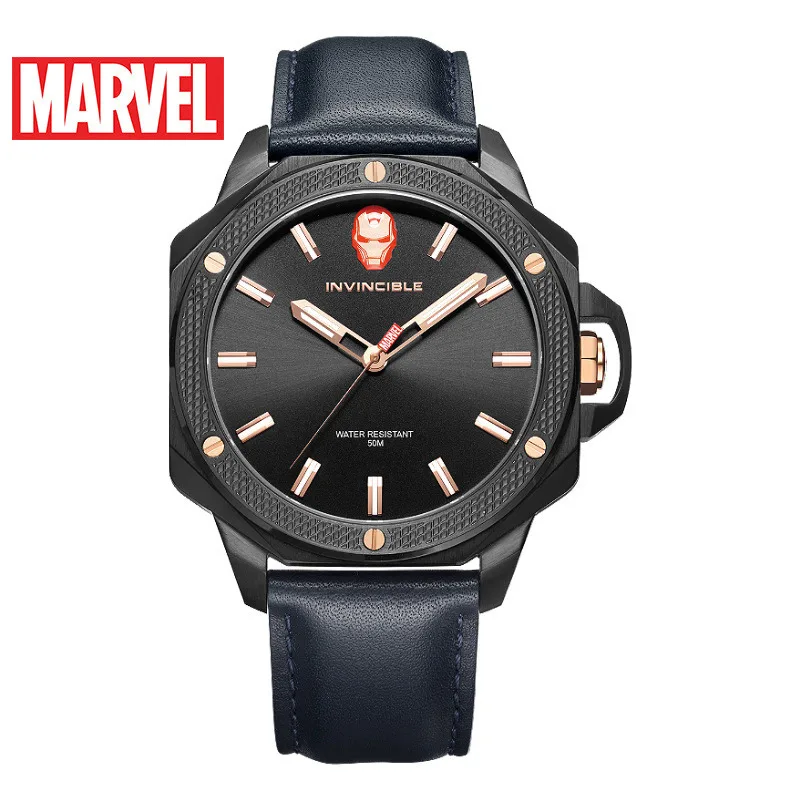 Disney Marvel Мужские кварцевые часы Водонепроницаемый кожаные Повседневные