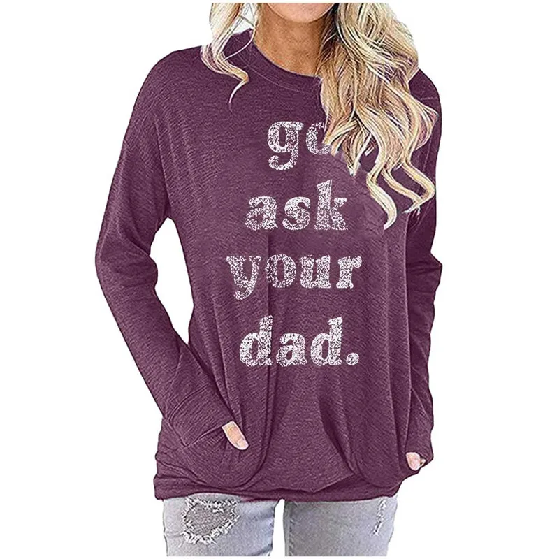 Женская футболка с длинным рукавом круглым вырезом и надписью|Футболки| |