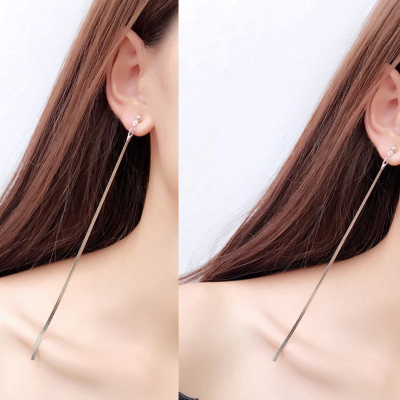 1 Pair Women's Gold Silver Colour Super Long Chain Drop Earrings Dangle Tassel Earrings For Party Jewelry