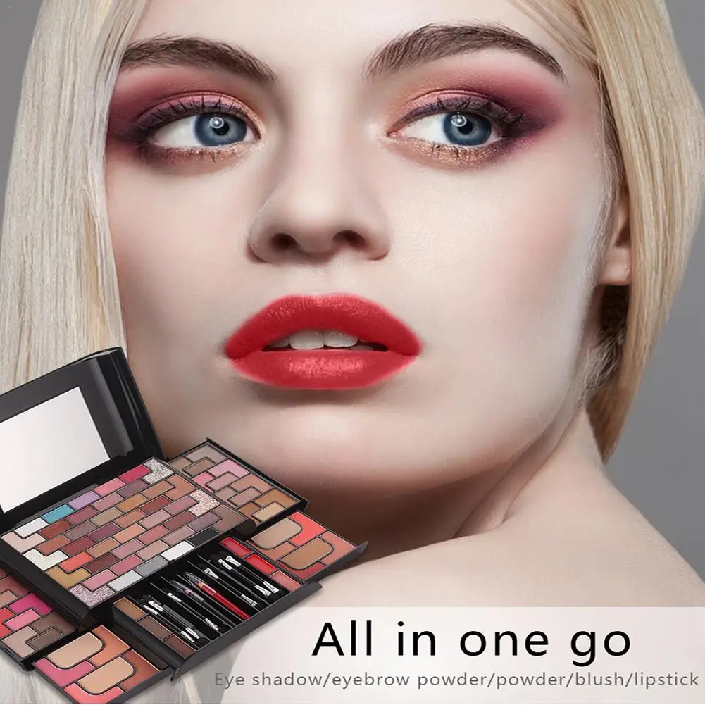 Набор для макияжа Make Up Комплект 68-Цвет тени для век 8-Цвет кисть для румян 4-Цвет рассыпчатая пудра 3-Цвет пудра для бровей губная помада Рождественский подарок