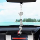 Украшения для зеркала заднего вида с кристаллами в форме сердца, подвесные украшения для автомобиля, алмазные украшения, аксессуары для женщин, товары для интерьера автомобиля