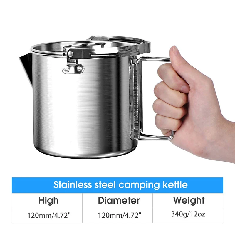 

1.2L Outdoor Water Hanging Pot Tableware Stainless Steel Kettles Portable Picnic Camping Teapot Cookware Boil For Mountaineering