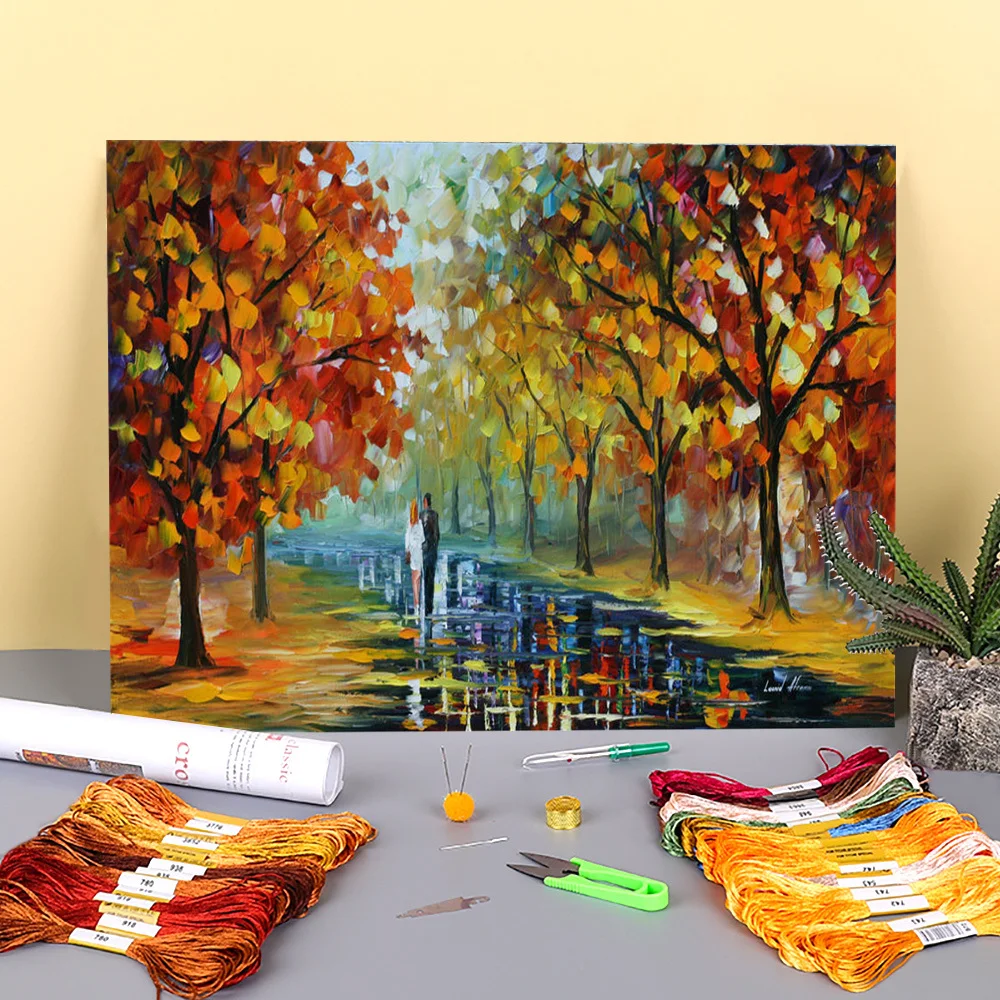 

Романтический момент с принтом Водорастворимая холст 11CT Вышивка крестом Комплект DMC Темы шитье ручной работы Вязание Декор