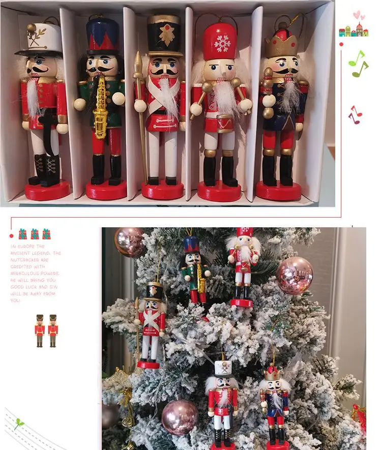 

5/6pcs Merry Christmas Decorations Kids Nutcracker Soldier Doll 12cm Wooden Pendants New Year Ornaments for Navidad Xmas Tree