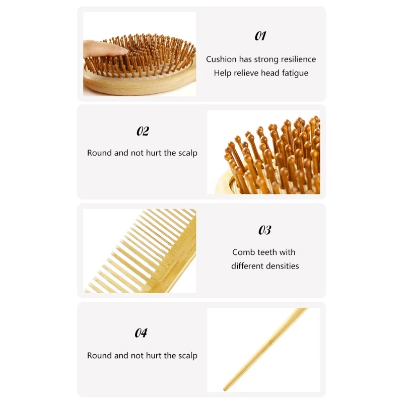 

4pcs Bamboo Anti-Static Comb Detangling Hair Brush Scalp Massage Tail Combs Hairdressing Styling Tools for Salon Home Use