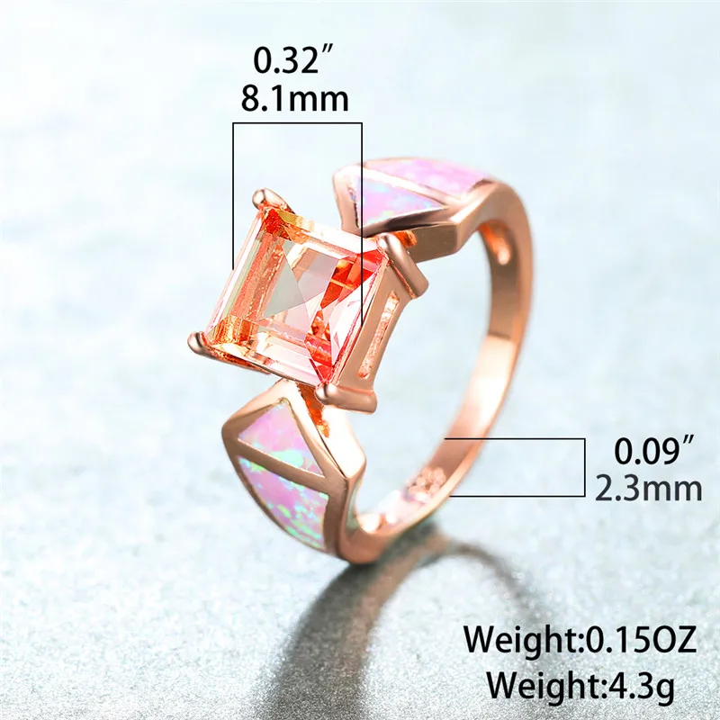 

Vintage Female Square Crystal Stone Ring Classic Rose Gold Color Wedding Rings For Women Charm Pink Opal Engagement Ring