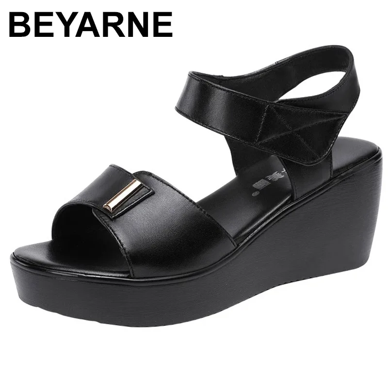 

BEYARNE Wedges Heel Sandals Women Summer New Thick Bottom Comfortable Large Size 41 43 Open Toe White Black Red Ladies Shoes