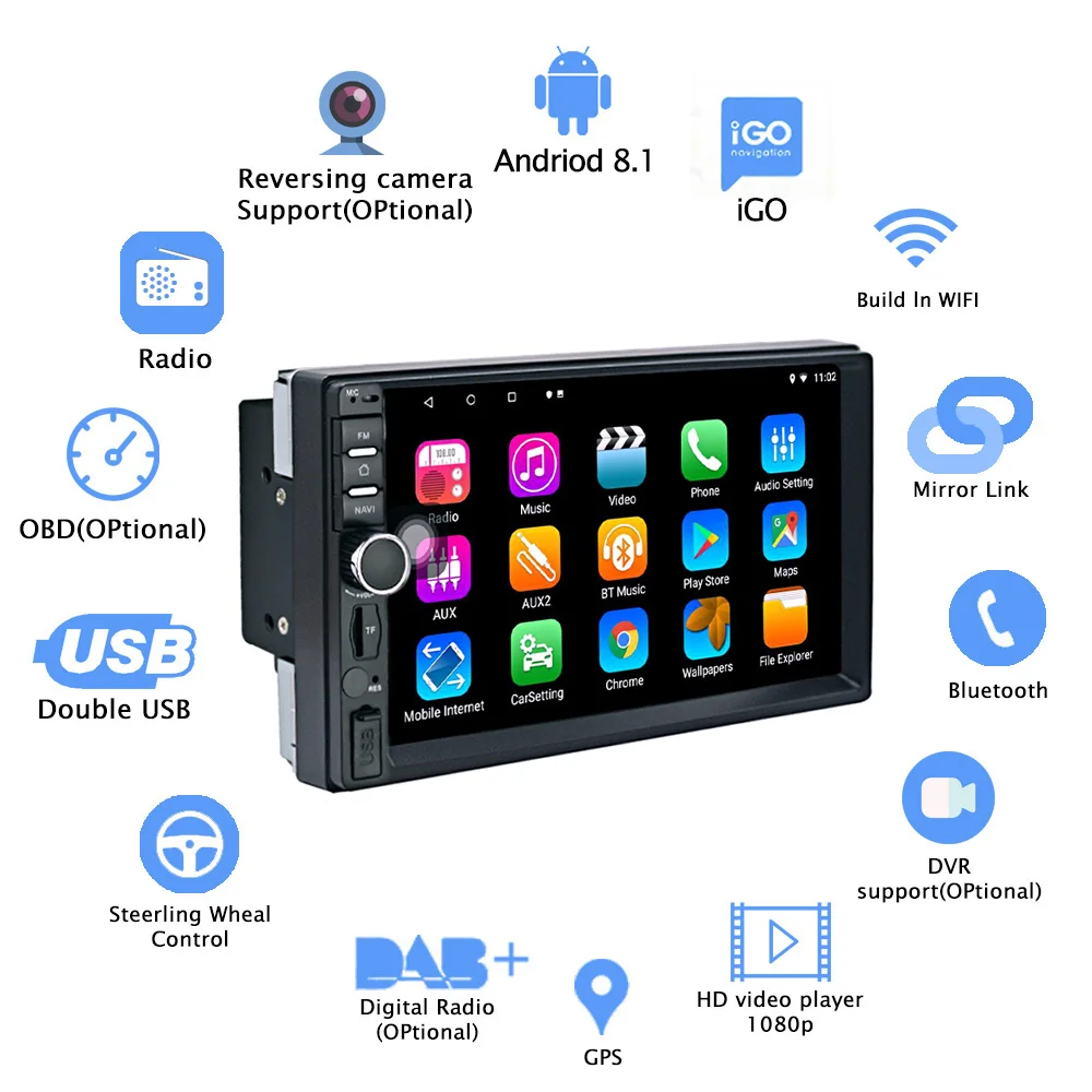 2din Android 8 1 Автомагнитола универсальная gps навигация Bluetooth 7 &quot1024x600 сенсорный Авто