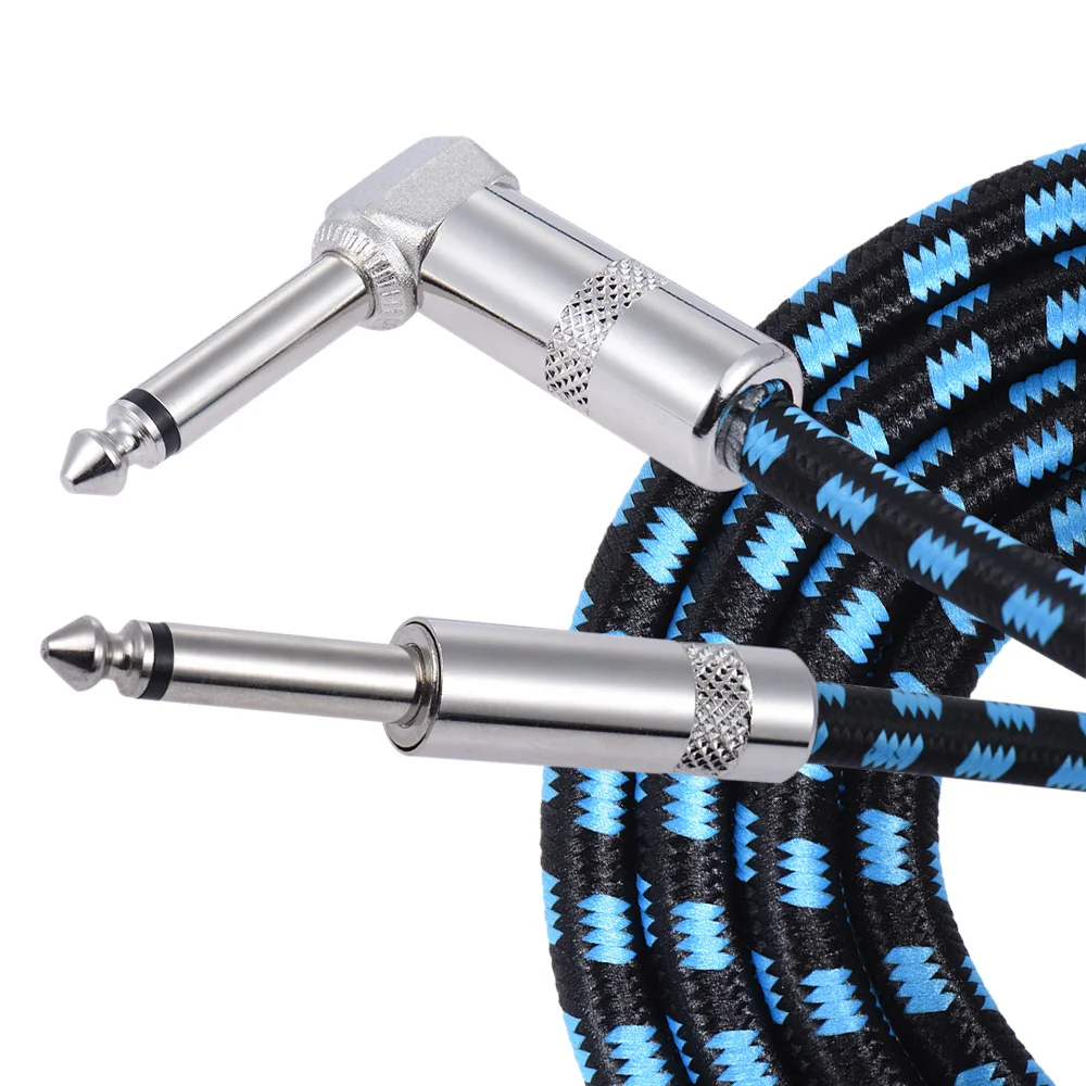ammoon 3M / 10 Feet Instrument Guitar Cable Straight to Right Angle 1/4-Inch 6.35mm Plug with Blue Tweed Woven Jacket | Спорт и