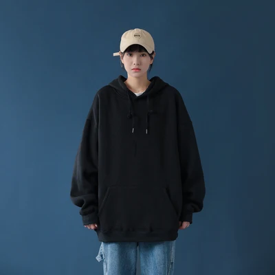 

Men's hooded tide ins autumn and winter loose plus size couple top tide brand thick coat
