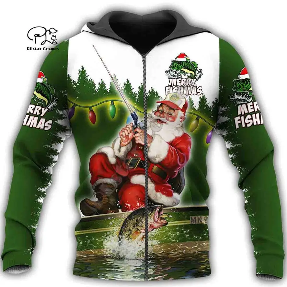 

PLstar Cosmos 3DPrint Merry Christmas Santa Claus Fishermen Harajuku Streetwear Funny Casual Hoodies/Sweatshirt/Jacket-b12