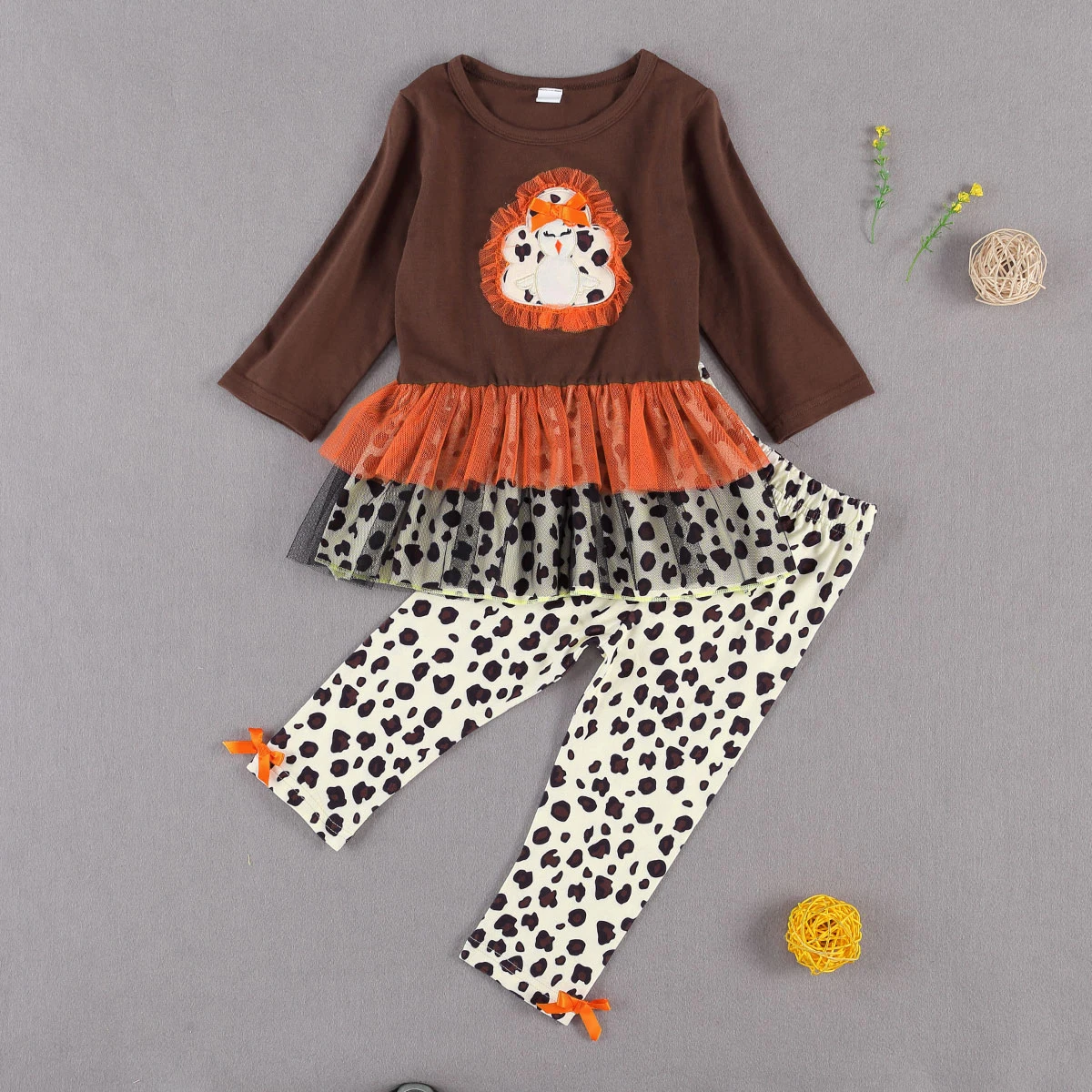 Комплект одежды для девочек на День Благодарения Топ с длинным рукавом и круглым