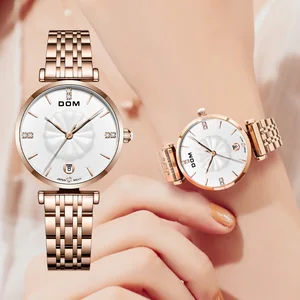 DOM светильник модные роскошные женские часы с японским кварцевым механизмом водонепроницаемый браслет из нержавеющей стали для плавания