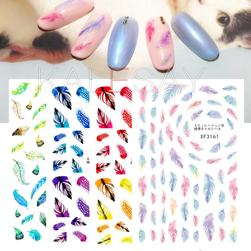 Модные Стикеры для ногтей с перьями украшения маникюра Переводные картинки