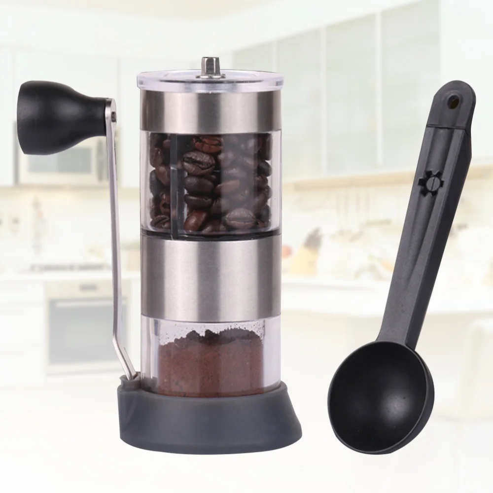 

Mini Portable Manual Hand-Crank Coffee Bean Spice Hand Grinder Mill Kitchen Tool with Spoon