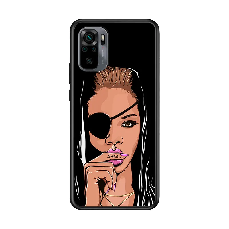 

Fashion Black Girls for Xiaomi Redmi Note 10 10S 9 9T 9S 9Pro Max 8T 8Pro 8 7 6 5 Pro 5A 4X 4 Soft Black Phone Case