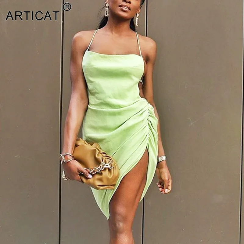 Женское платье с открытой спиной Articat Повседневное на бретельках рюшами