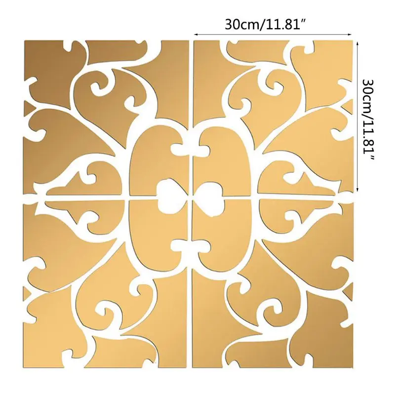 

4Pcs/Set Acrylic Mirror Decals Self Adhesive 3D Floral Wall Sticker Home Decor