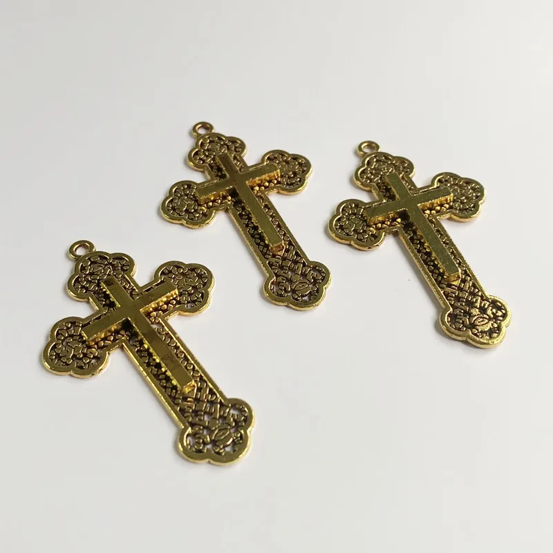 

6pcs Fashion Gold Cross flower Pendants Necklace Bracelet Aesthetic Accessories Jewelry Making Supplies, Charms Jewelry Making