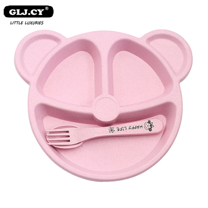 pink set Набор из 3 предметов для детского питания, еды, крытая ложка, ложка, вилка, медведь, едят Жаростойкие тарелки - Цвет: pink set