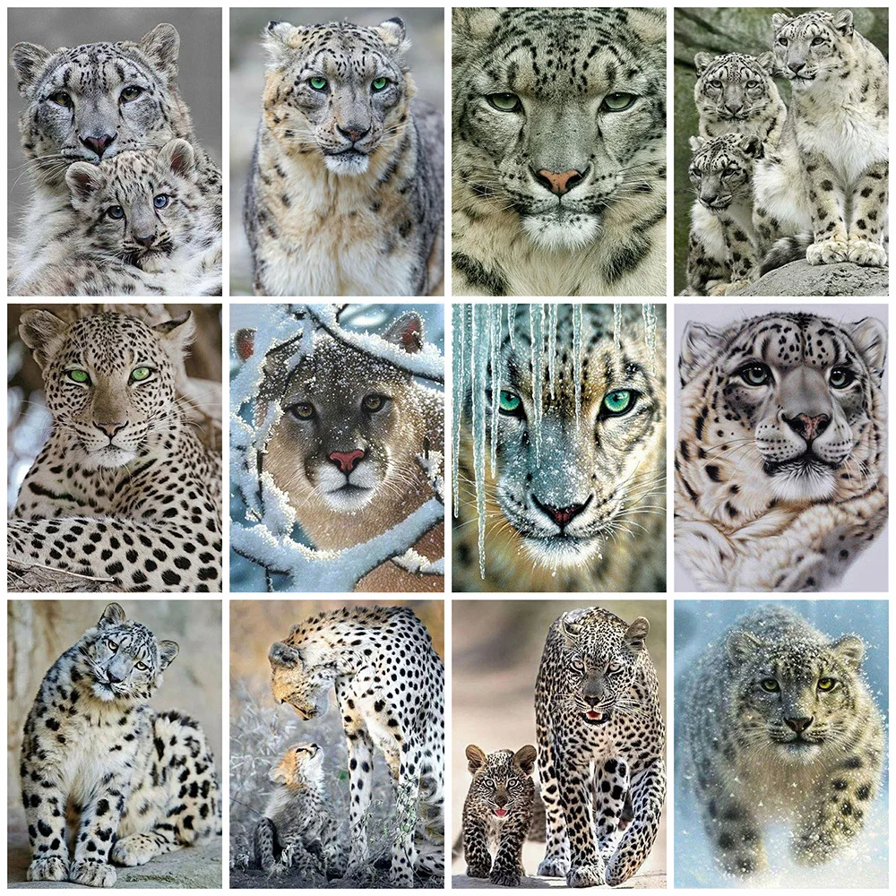 

HUACAN 5d Diamond Painting Leopard DIY Mosaic Winter Full Square Diamond Embroidery Cross Stitch Animal Wall Art Decor