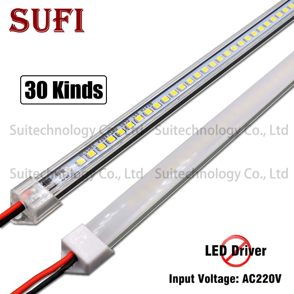 5pcs LED Bar Light AC220V LED Rigid Strip 20cm 40cm 50cm 60cm LED Tube with U Aluminium Shell + PC Cover For Kitchen Cabinet