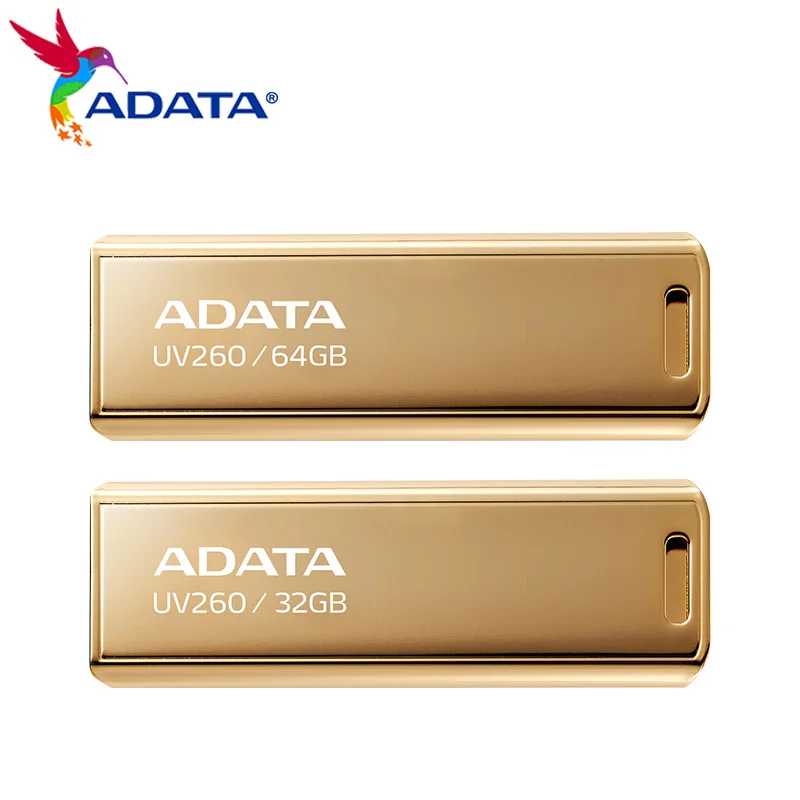 

USB флеш-накопитель ADATA UV260, 32 ГБ, 64 ГБ, флеш-накопитель, флешка, Золотистый металлический Портативный высокоскоростной флеш-накопитель USB 2,0, U-д...