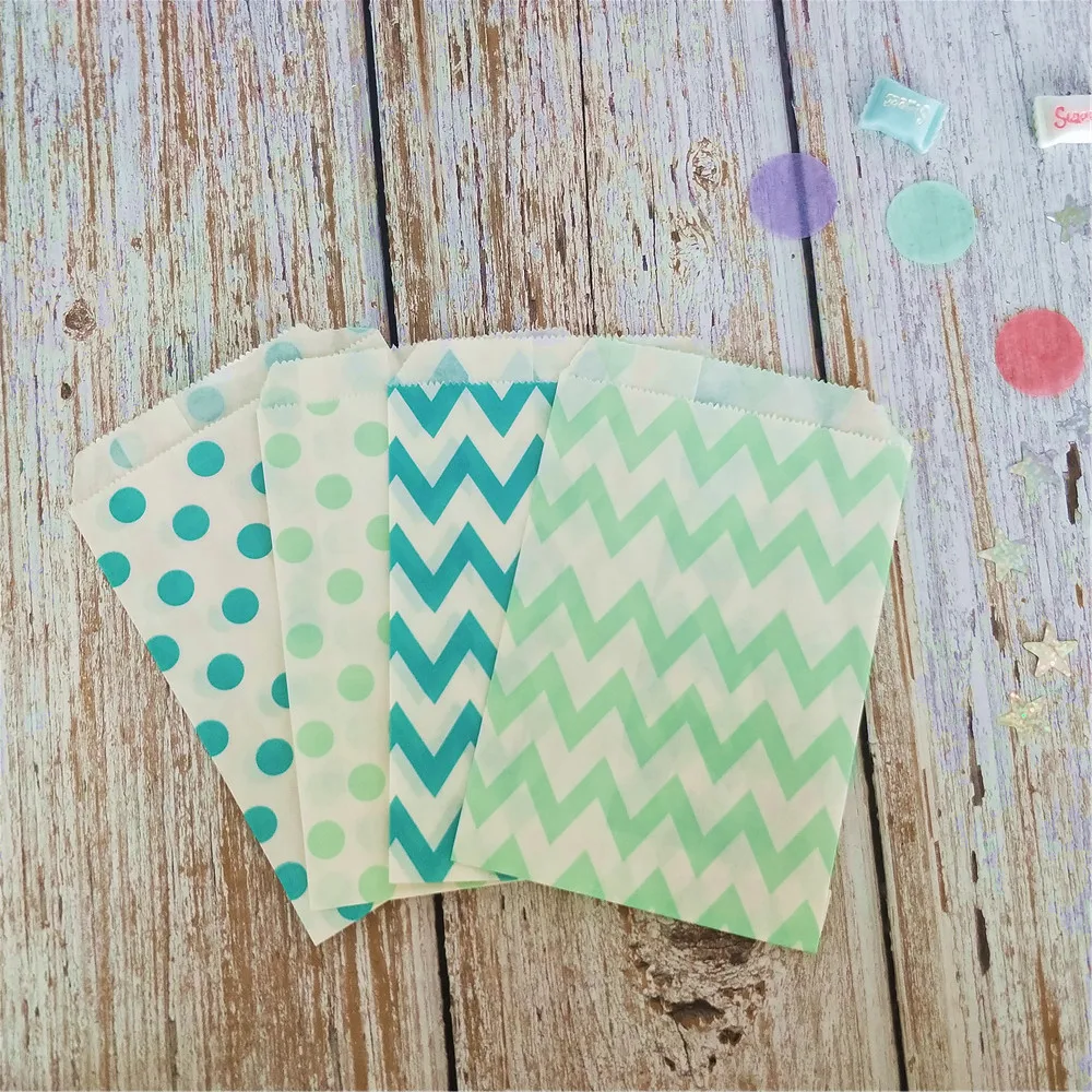 Bolsas peque&ntilde;as de papel para fiestas, 10x15cm, mezcla de bolsas de recuerdo de papel azul, Rosa beb&eacute;, primer cumplea&ntilde;os, 200 piezas-2