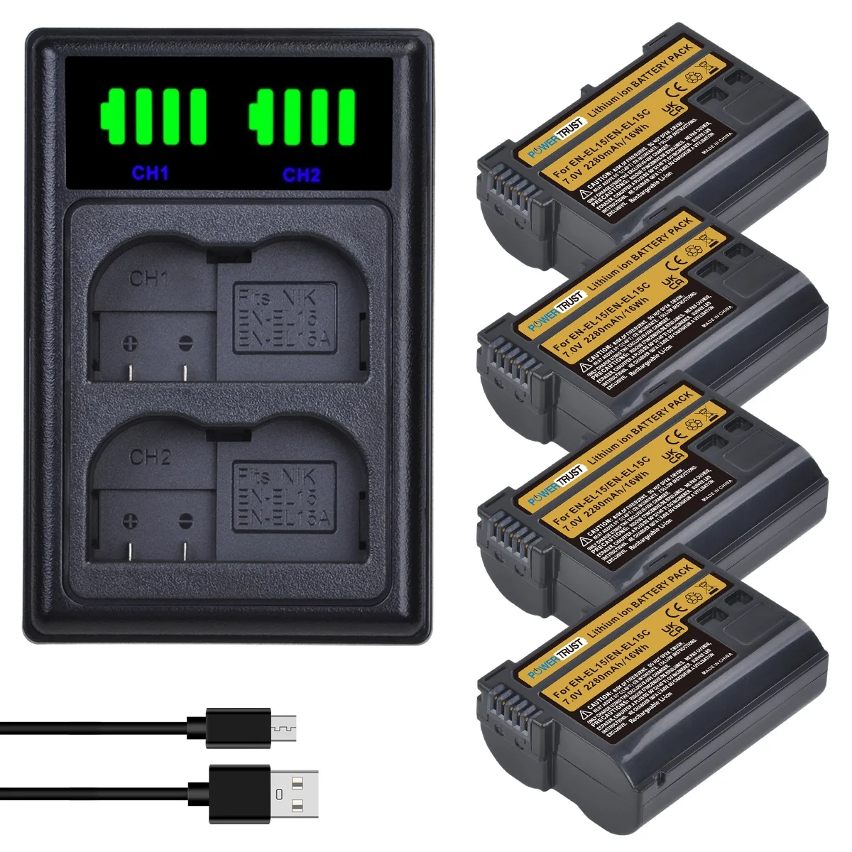 

EN-EL15C High Capacity Batteries With Dual Charger for Nikon Z5, Z6, Z7, Z7II, D850, D7500, 1 V1, D800E, D810, D7100 Cameras etc