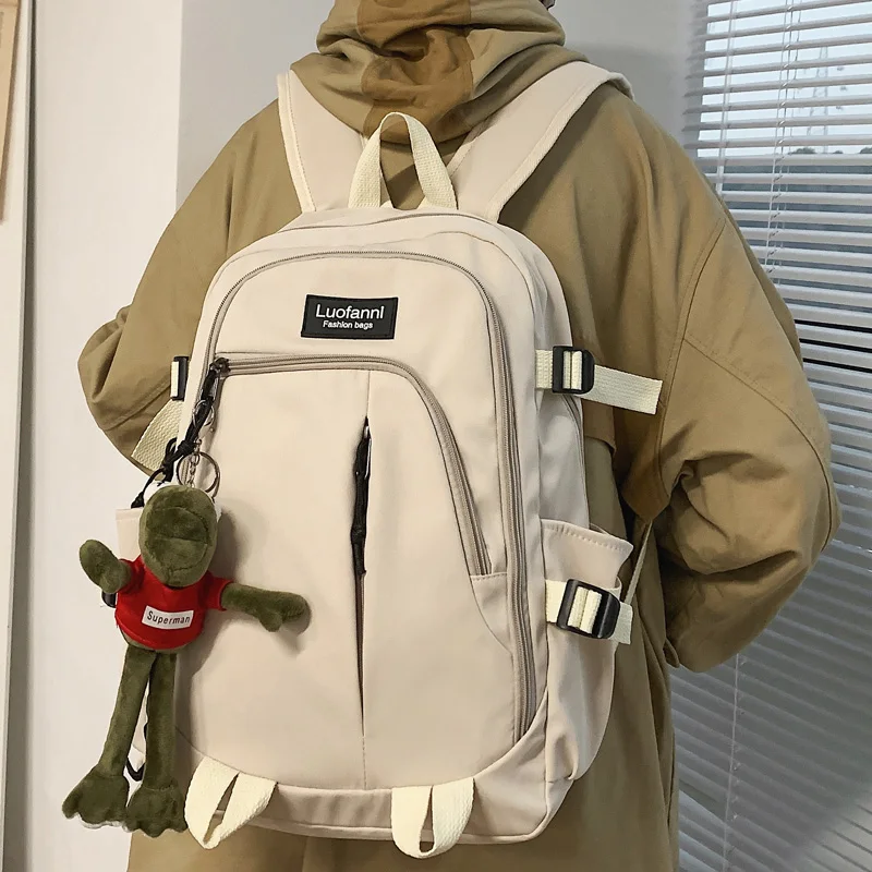 

2021 New Unisex Large Capacity Student Backpack Teenagers Casual Solid Schoolbag Nylon Waterproof More Pocket Travel Bag Fashion