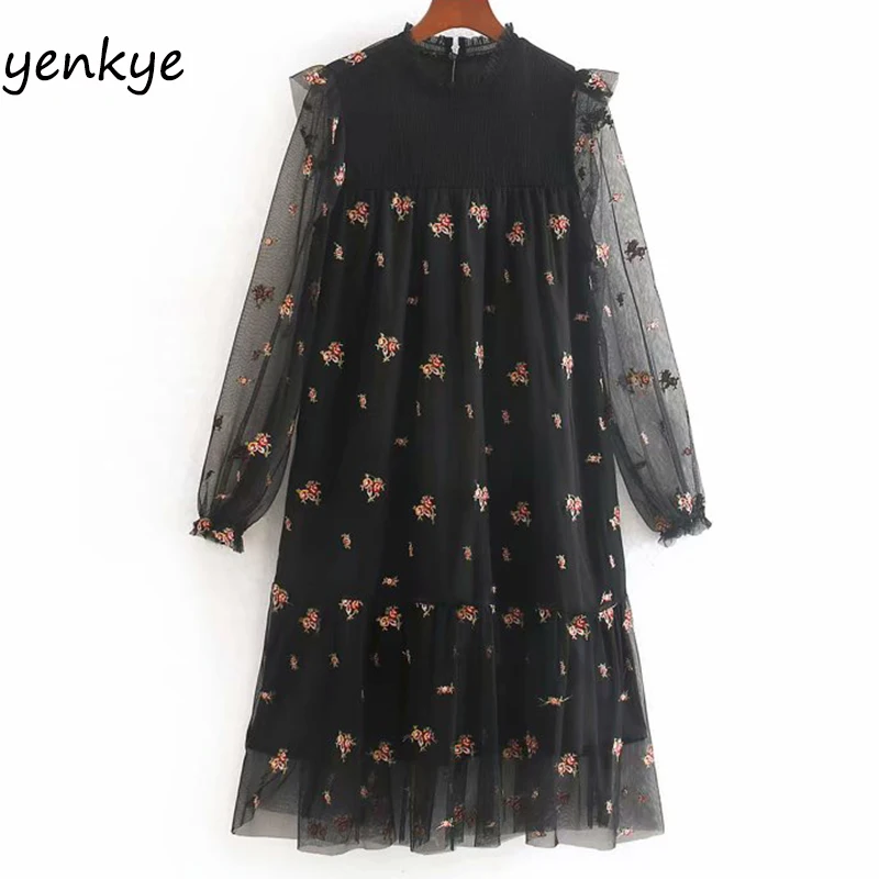 Женское Сетчатое платье с цветочной вышивкой сексуальное полупрозрачное