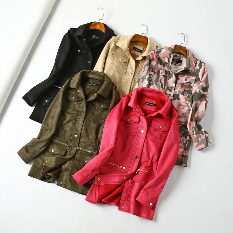 

Ailegogo New Women Faux Suede Windbreaker Coat Winter Warm Medium Long Single Breasted Vintage Jacket Slim Army Green Outwear