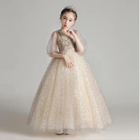 sequin lace girls wedding formal dresses half sleeve flower girl party evening birthday dresses kids prom first communion gown