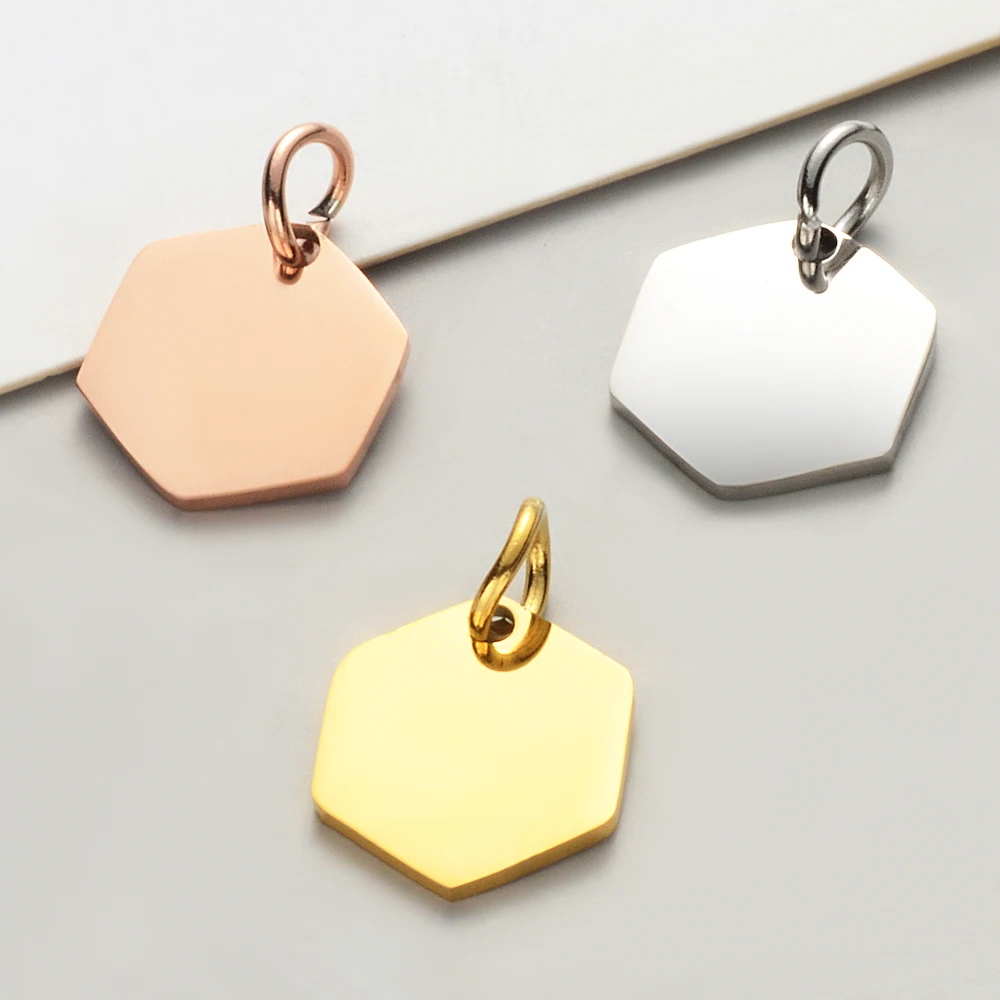 

10pcs/Lot Stainless Steel Mirror Polished Hexagon Charms Pendants 3 Colors Accessories DIY Jewelry Making Supplies