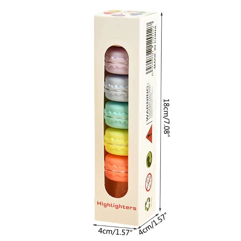 

B36E 6 PCS Macaron Shaped Highlighter Pen Stationery School Office Supplies for Home Office School Party Fun Girl Kids