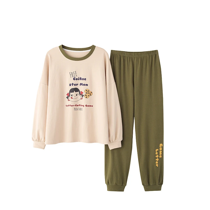 

Осенне-зимняя женская хлопковая свободная и удобная Пижама, домашняя одежда с милым рисунком из мультфильма, комплект из двух предметов для...