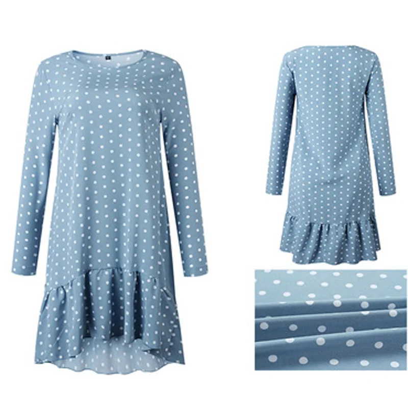 

Women Dot Print Mini Dress Fashion Ladies Casual Ruffles Clothing Long Sleeve Short Loose Yellow Dresses 2021 Spring Autumn New