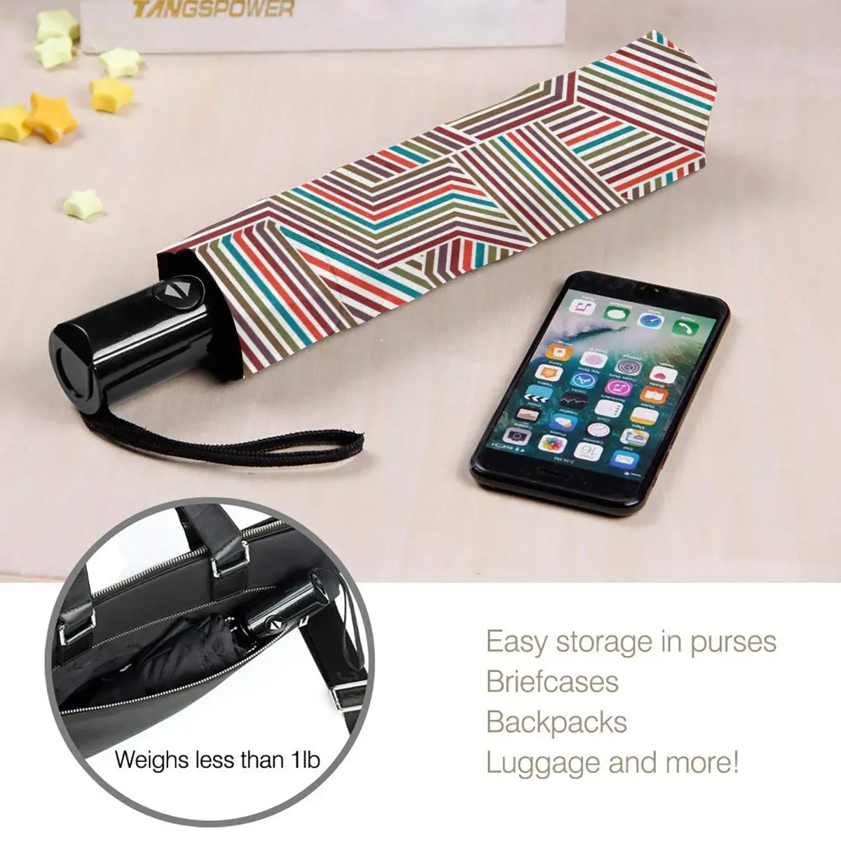

Automatic Umbrella Colorful Stripes three-fold umbrella women men rain umbrella