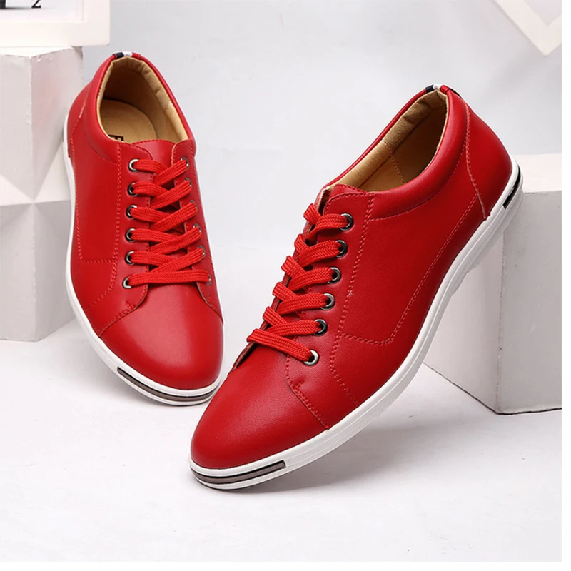 

Mens Casual Shoes PU Leather Red Spring Male Footwear Loafers Soft Bottom Lace Up Driving Outdoor Big Size 38-48 Men's Shoes