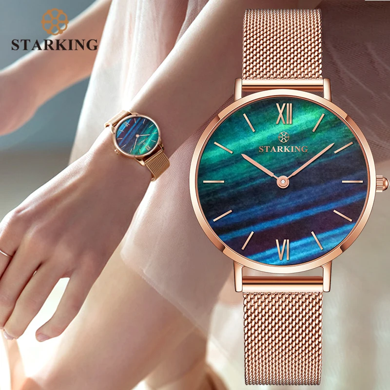 

STARKING Top Brand Fashion Ladies Mesh Watches Female Quartz Watch Emerald Women Luxury Stainless Steel Watch Reloj Wristwatches