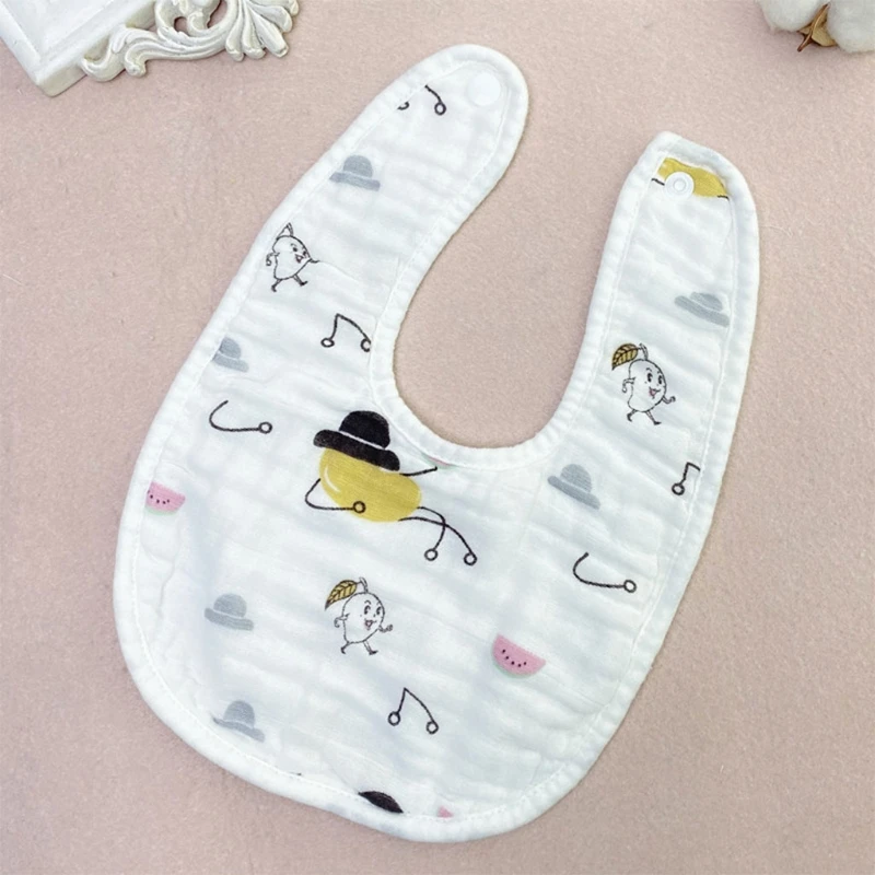 

Cartoon Printed U-shaped Back Buckle Baby Bibs 8-Layer Cotton Gauze Saliva Towel Infants Feeding Burp Cloth Scarf Bandana