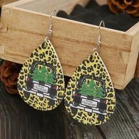 european and american new christmas leopard print car christmas tree leather earrings pu double sided letter earrings wholesale